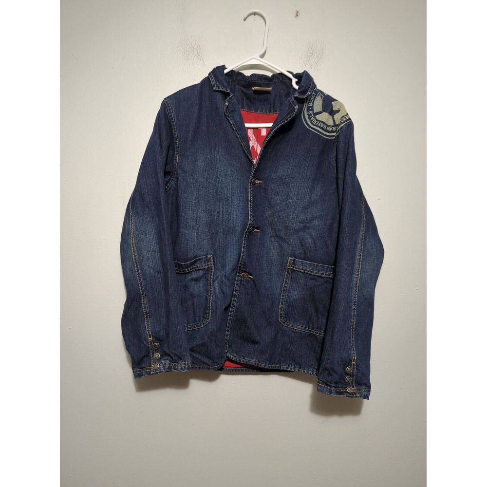 G-Unit Tools of the Trade Denim Chore Jacket Mens L Blue Red‎ Lining Graphic Y2K